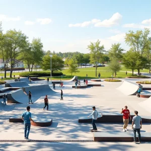 Concept design of a public skate park in Bristol featuring ramps and skaters.