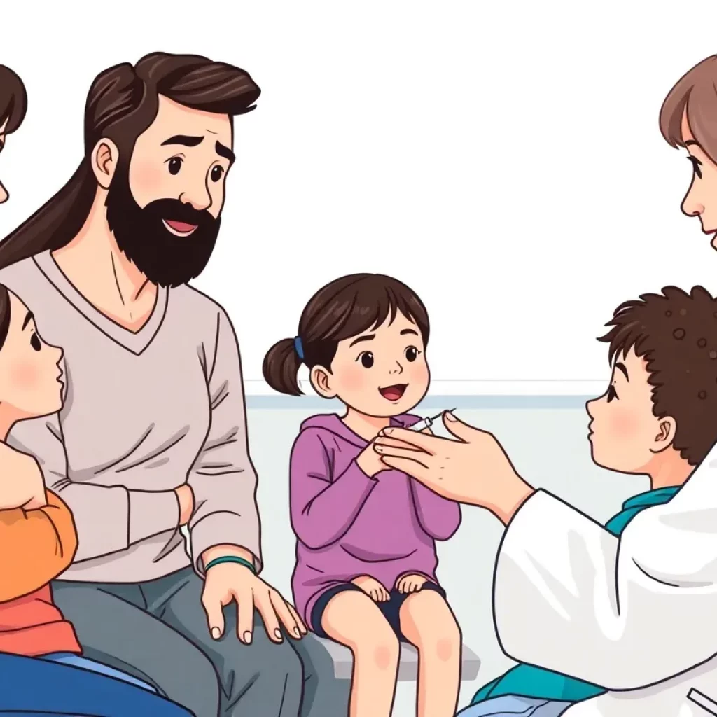 A family consulting with a pediatrician about vaccination options.