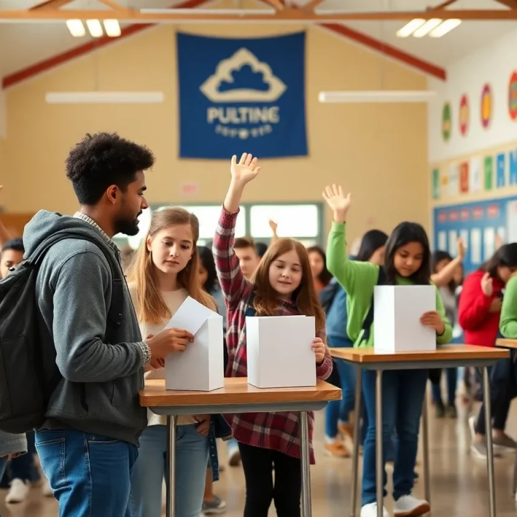 Students participating in voter registration activities at school