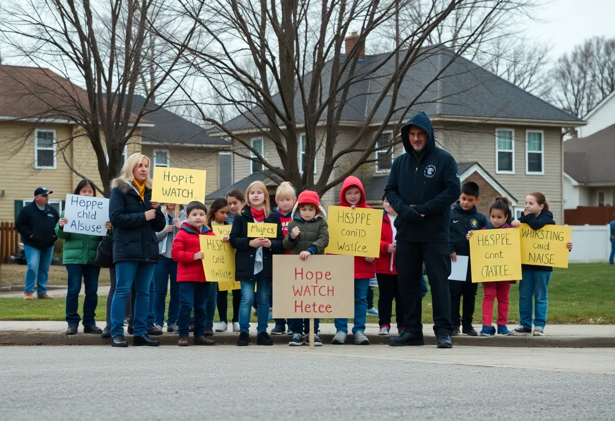 Community members gathering for child safety awareness
