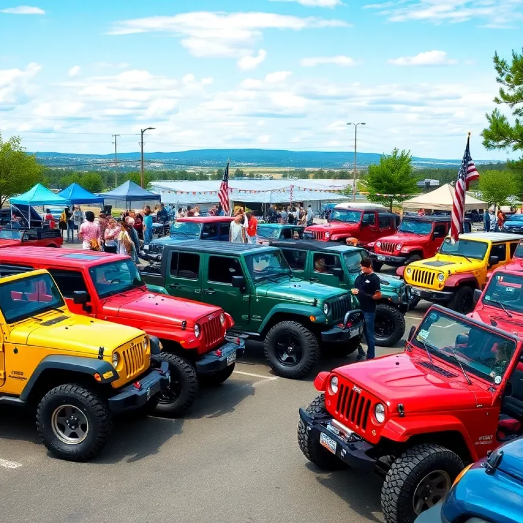 A vibrant display of various Jeep vehicles at the Country Roads Jeep Classic event.