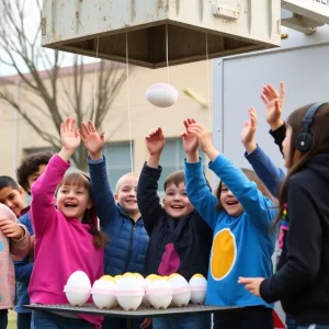 Students watching the Egg Drop event at Fairmount Elementary School
