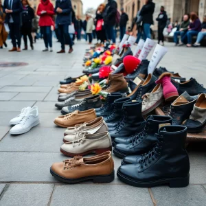 A display of shoes at George Floyd Square representing victims of violence.