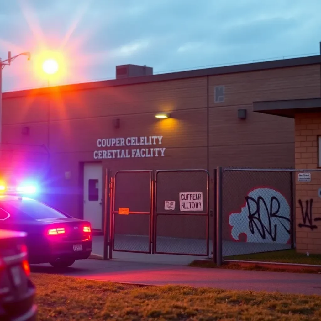 Scene depicting the aftermath of a jailbreak at a correctional facility.