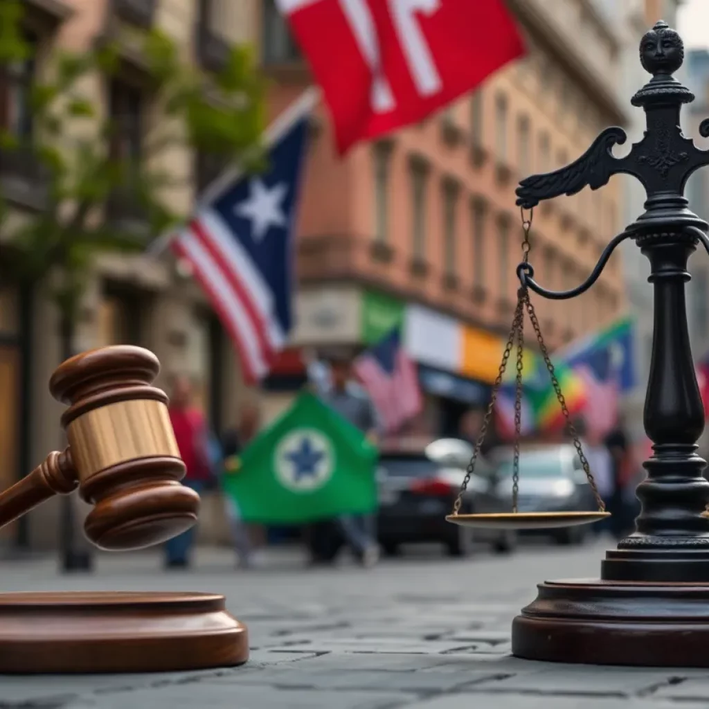 Abstract depiction of legal challenges in NYC