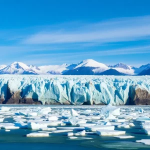 Panoramic view of melting glaciers illustrating the impact of climate change.