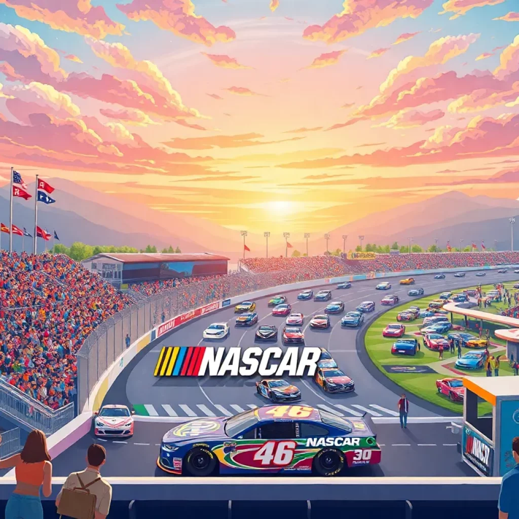 NASCAR fans at various venues enjoying a race and participating in a voting contest.