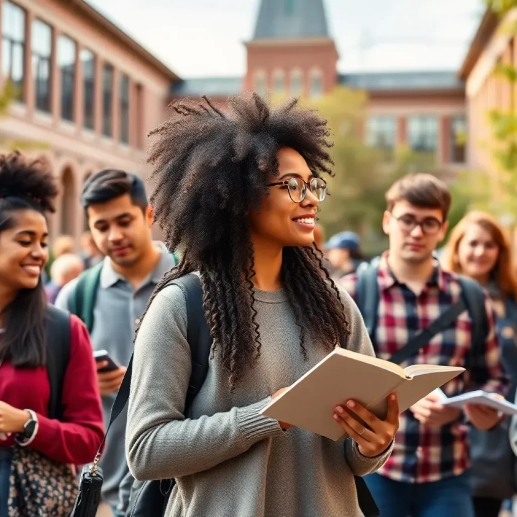 Diverse university students collaborating on campus