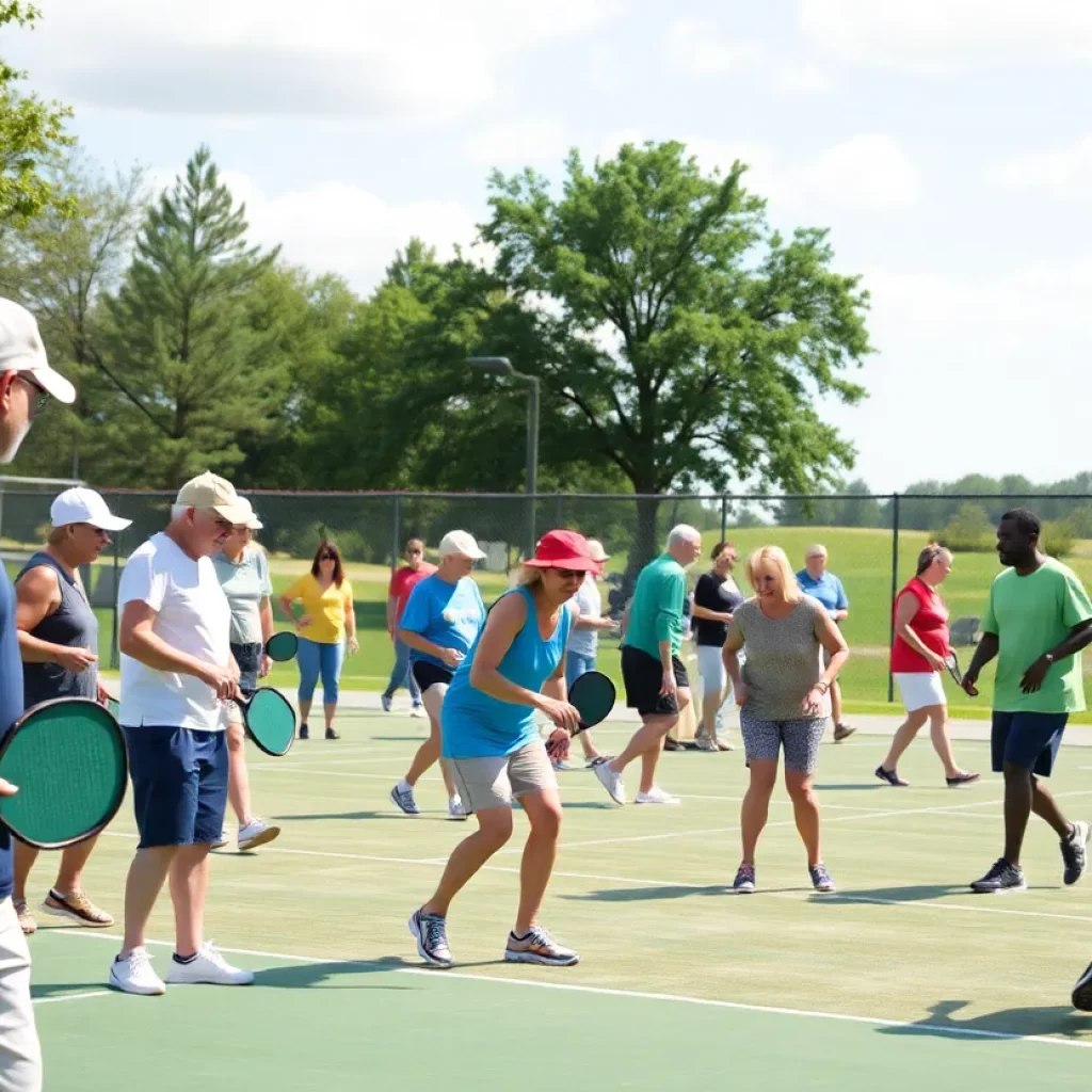 People playing pickleball in Kingsport Park during Pickleball Week.