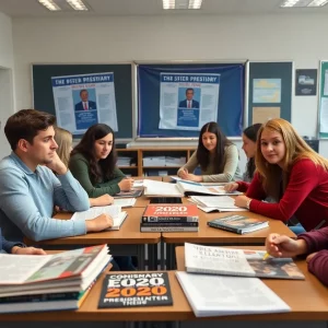 Students engaging in a classroom discussion about conspiracy theories related to elections