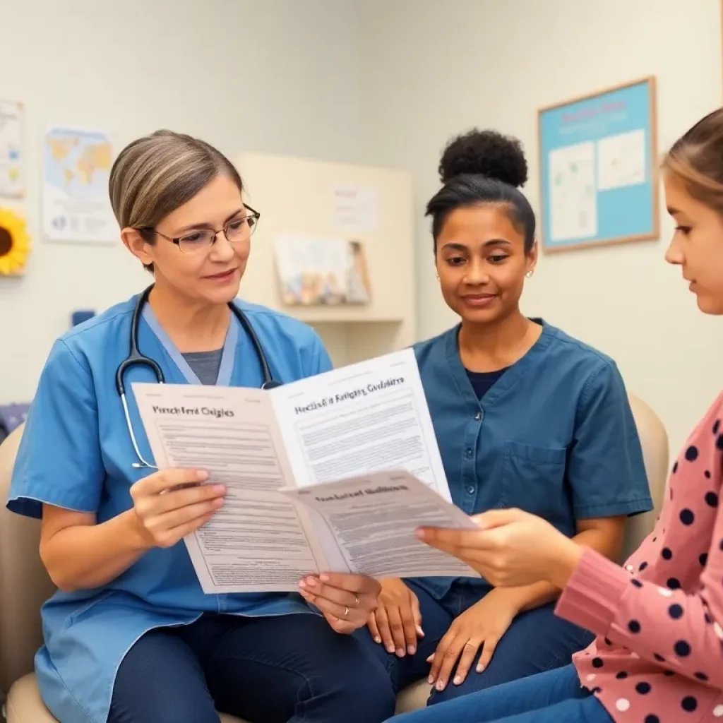 Healthcare professional discussing vaccine guidelines with a family