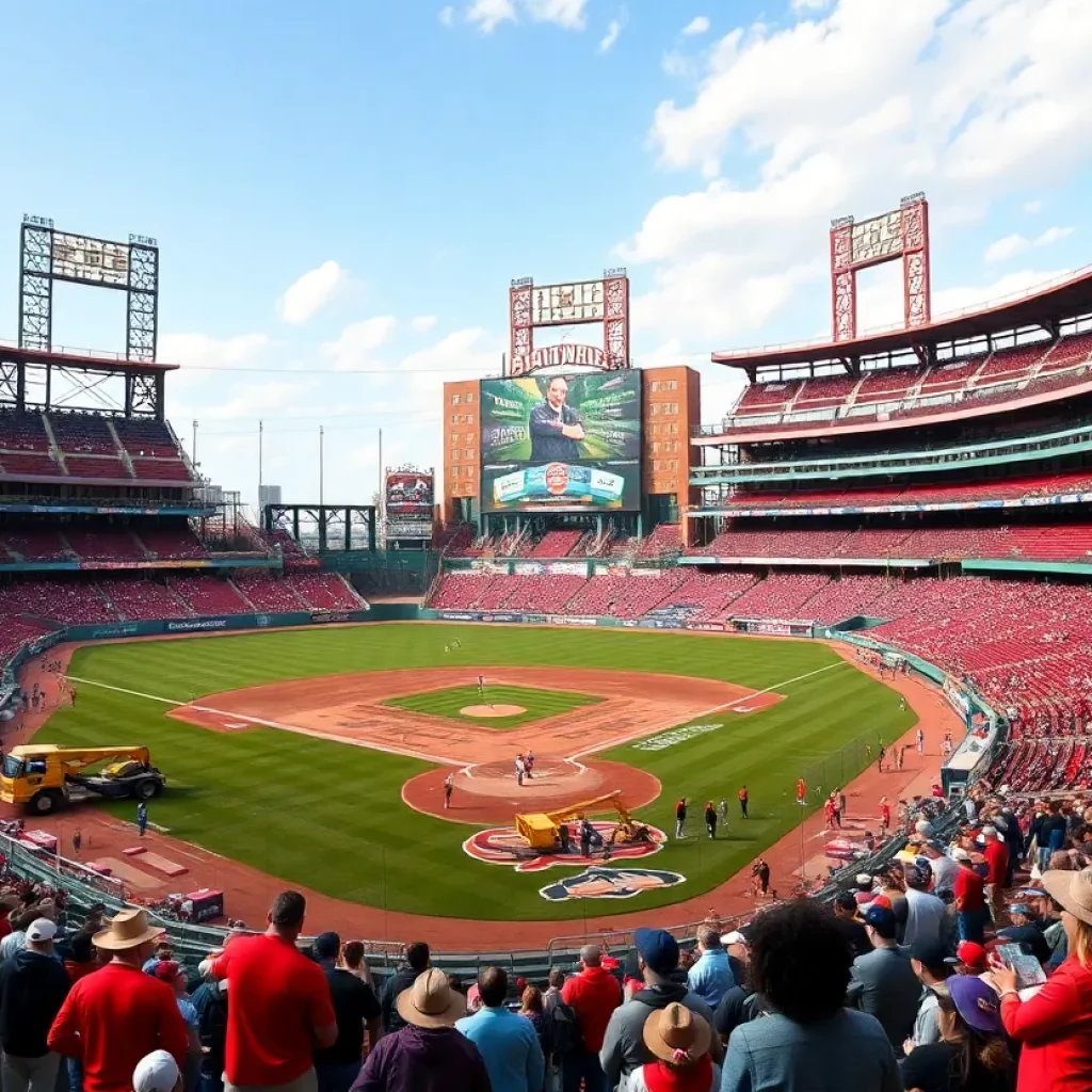 Renovation of Bristol baseball stadium with fans in the background