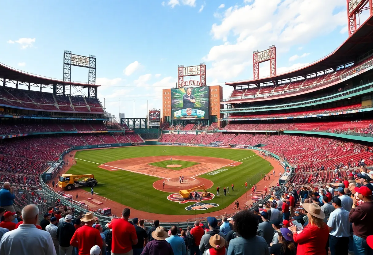 Renovation of Bristol baseball stadium with fans in the background