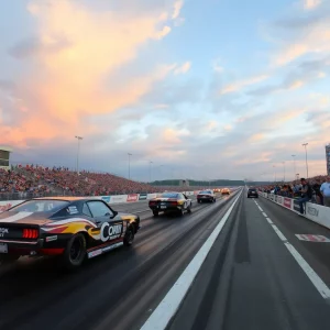 Cars racing at Bristol Dragway during the NHRA Thunder Valley Nationals.