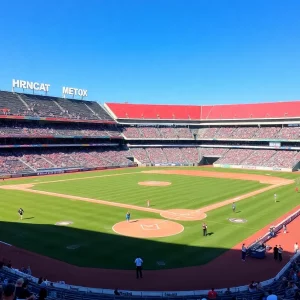 Baseball field setup at Bristol Motor Speedway for the MLB Speedway Classic