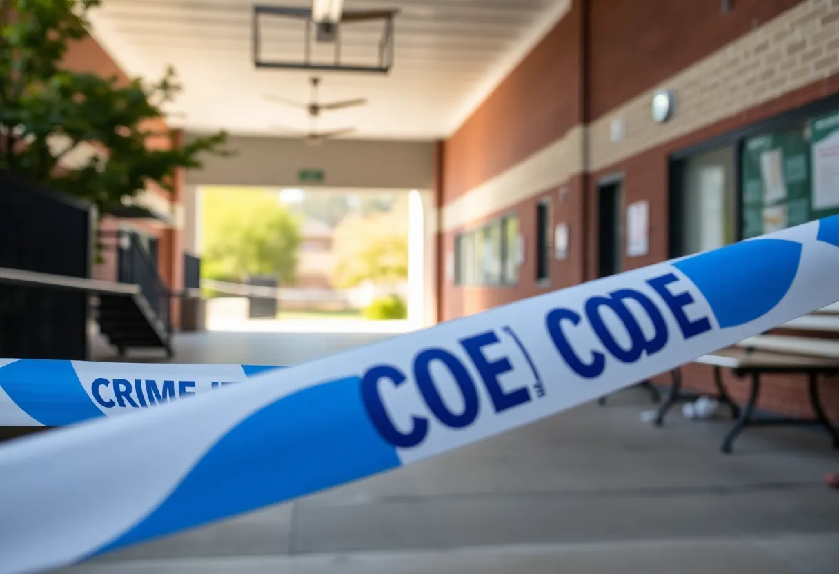 Police tape at a school crime scene in Bristol