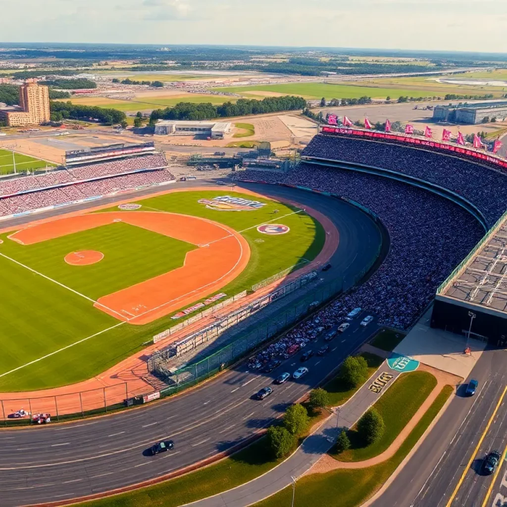 Aerial view of a baseball diamond inside Bristol Motor Speedway