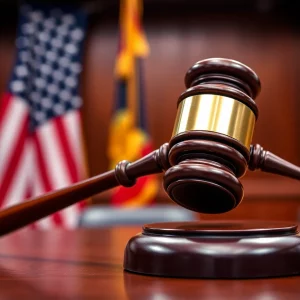 Courtroom gavel with an American flag representing Trump's tariff ruling