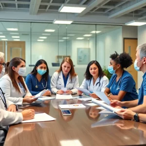 Health professionals engaged in a meeting about vaccination policies