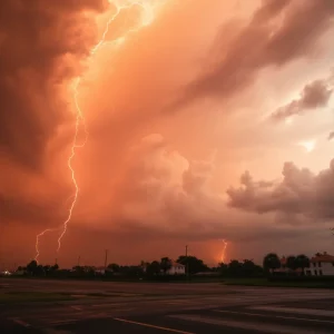 A representation of extreme weather conditions with a heat wave and hurricane interacting.