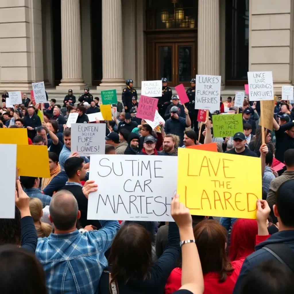 Crowd of protesters at Los Angeles immigration protest
