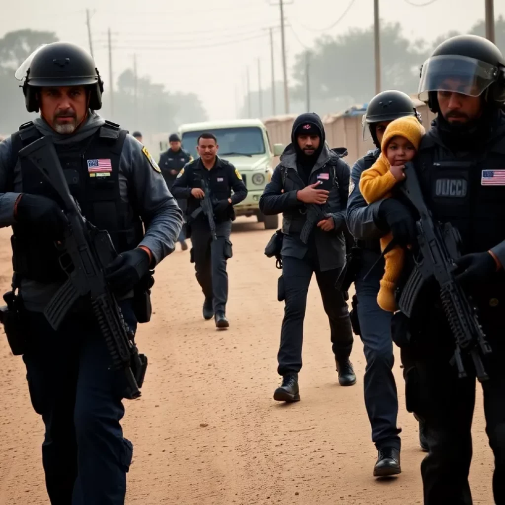 Law enforcement officers conducting a migrant smuggling operation