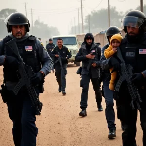 Law enforcement officers conducting a migrant smuggling operation