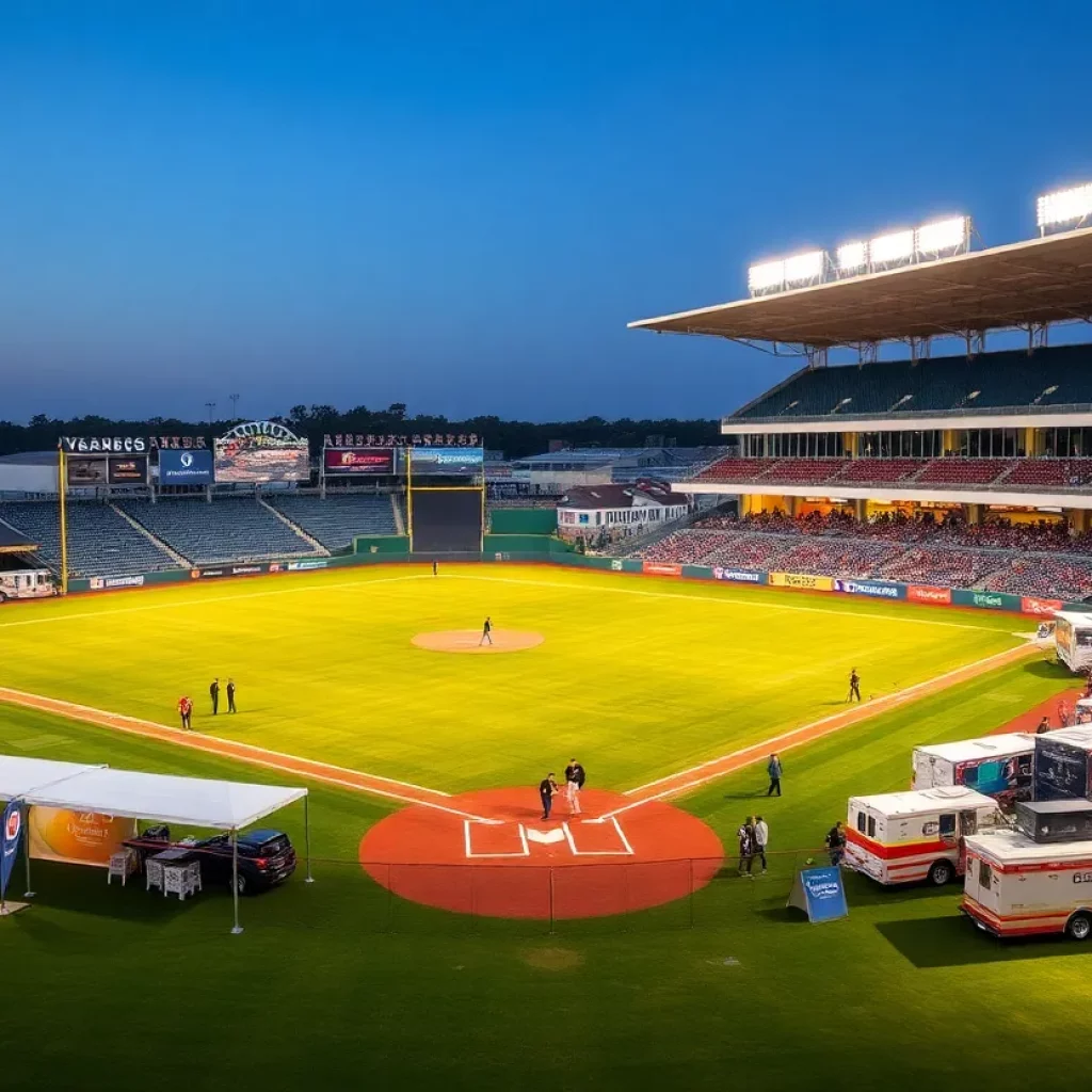 Temporary baseball field under construction at Bristol Motor Speedway.