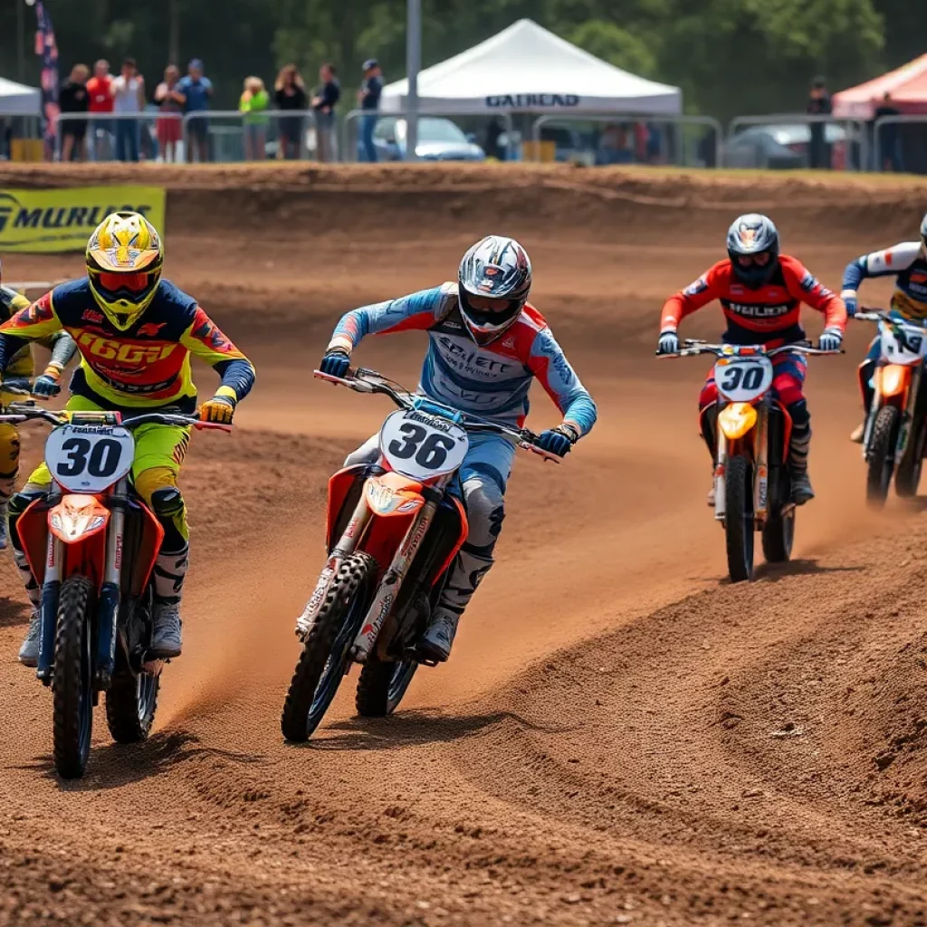Motocross racers competing on a challenging track