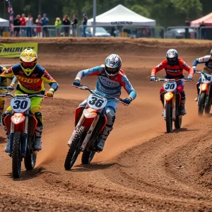 Motocross racers competing on a challenging track