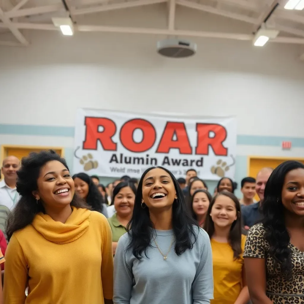 Community members celebrating at the ROAR Alumni Award event