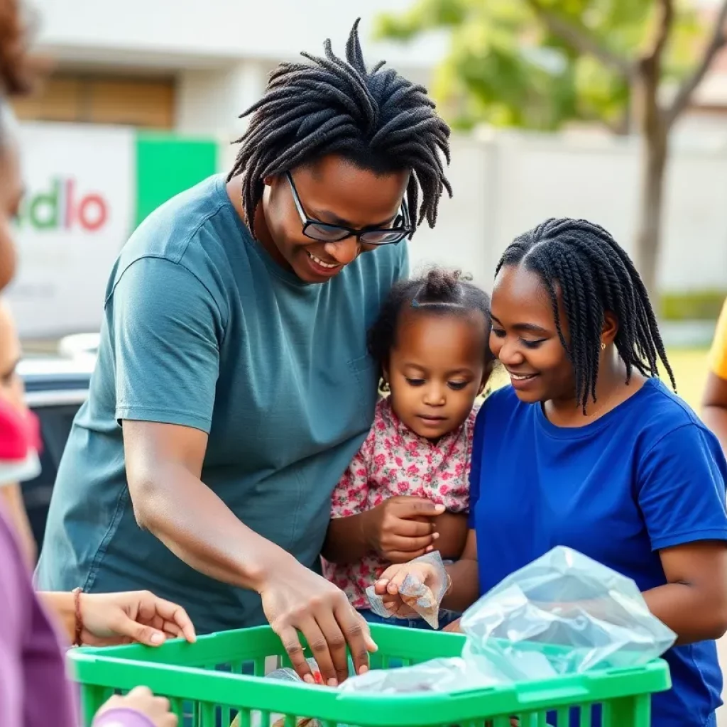 Volunteers helping families in need during a charity event.