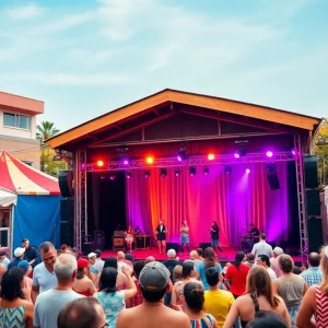 Outdoor summer festival with people enjoying performances in Abingdon and Kingsport