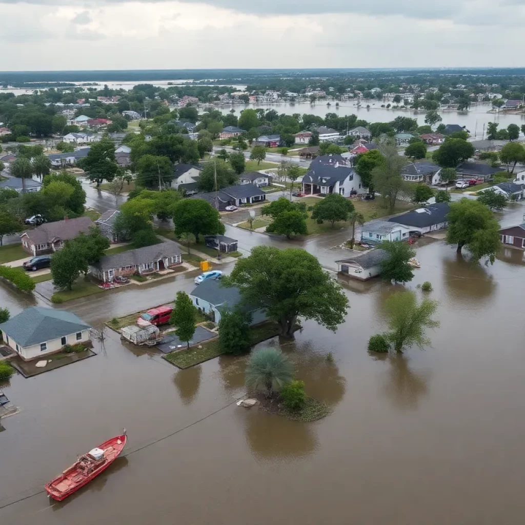 Aerial view of severe flooding in Central Texas