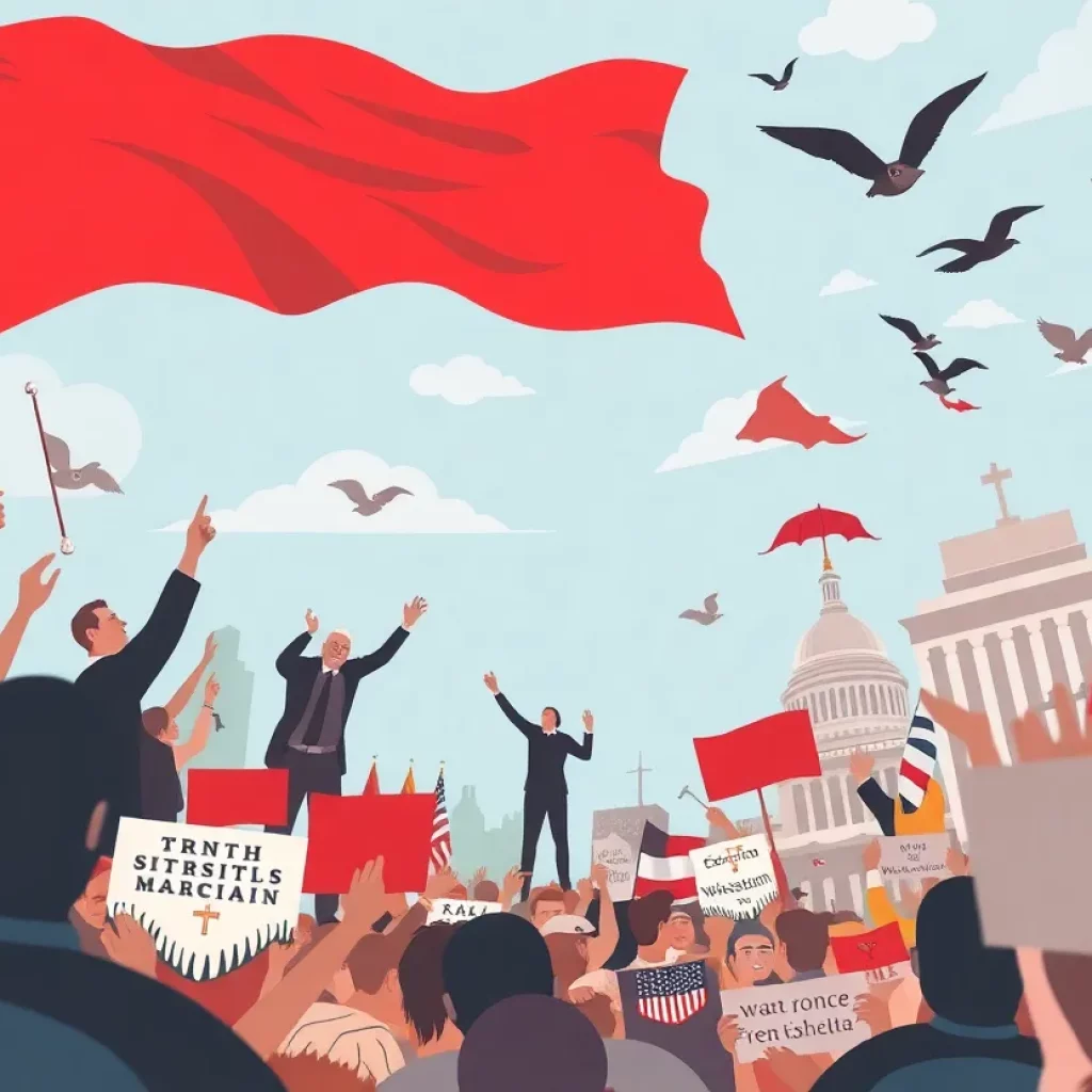 Illustration of a new political movement symbolizing freedom and change