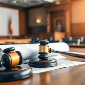 Courtroom scene depicting legal actions related to an appeal