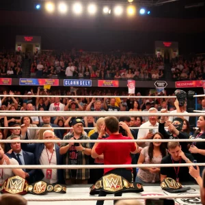 Fans gathering to honor Hulk Hogan in a wrestling ring.