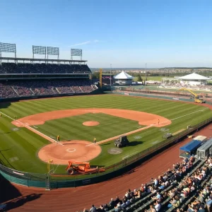 Construction underway for the MLB Speedway Classic at Bristol Motor Speedway