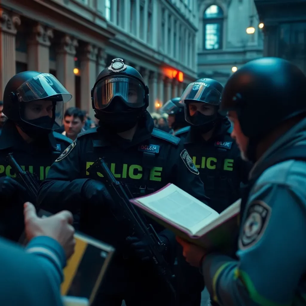 Police conducting a raid on a political headquarters