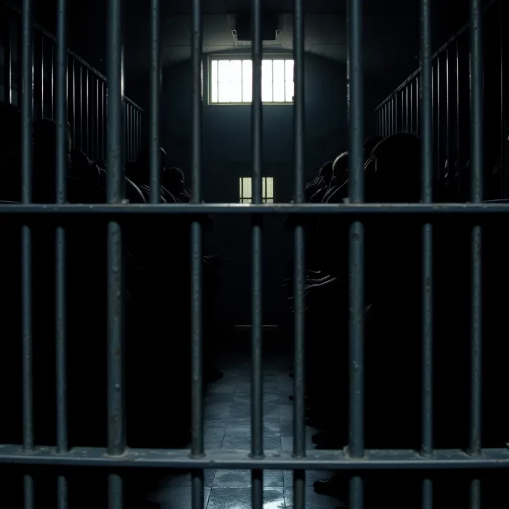 Overcrowded prison cell representing the harsh conditions faced by inmates.