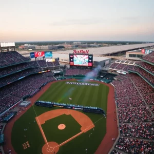 A bustling crowd at Bristol Motor Speedway during the Speedway Classic baseball game.