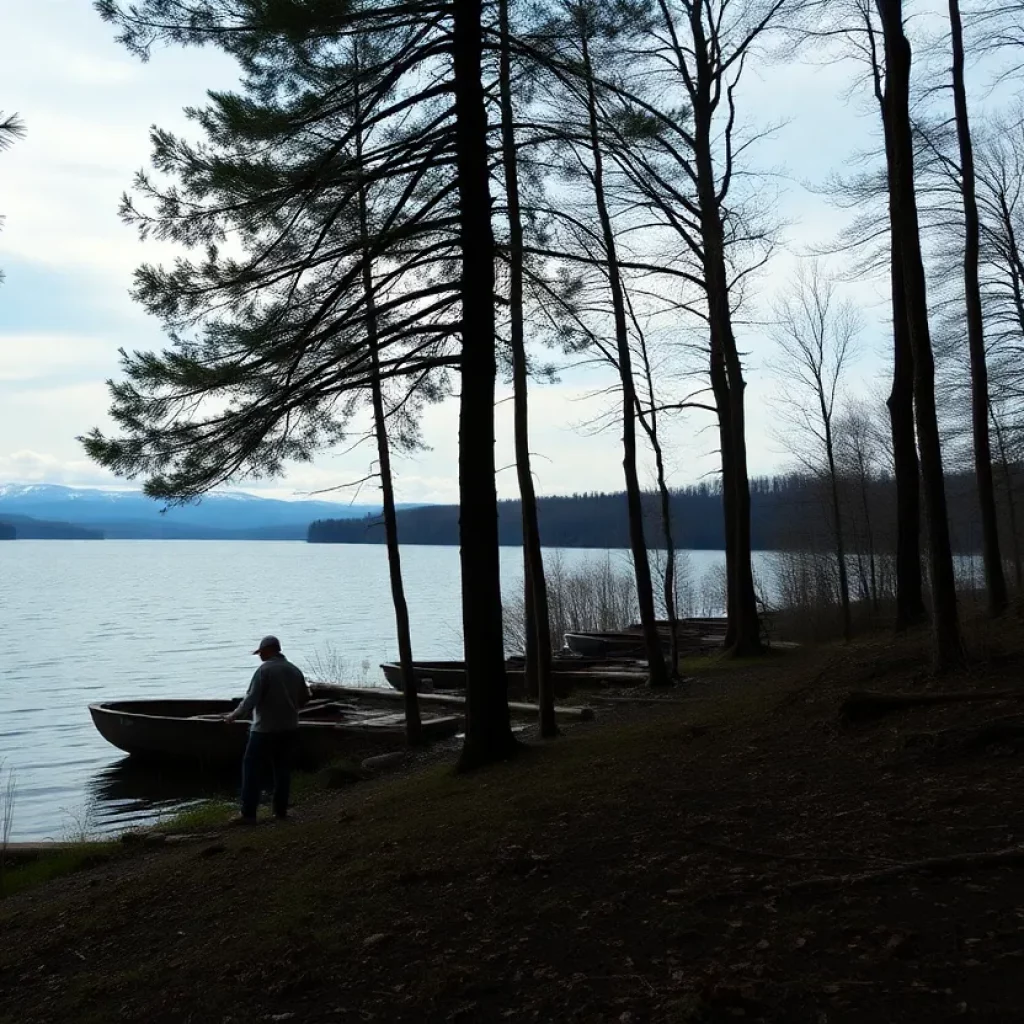 A sad representation of a family vacation at a lake