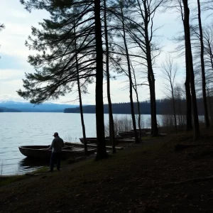 A sad representation of a family vacation at a lake