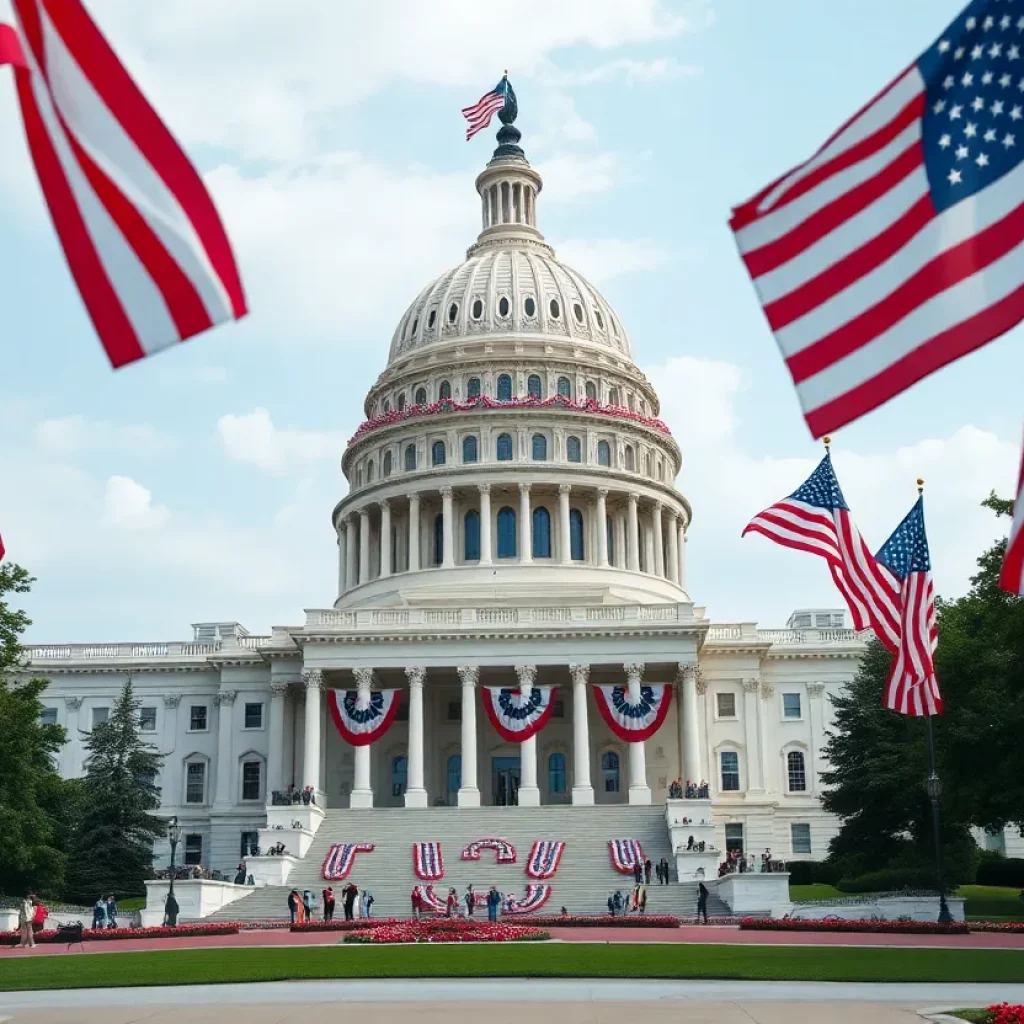 U.S. Capitol with July 4th decorations representing tax cuts legislation