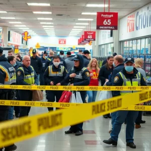 Police and emergency responders at a Walmart after a stabbing incident