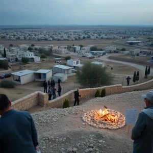 A landscape of the West Bank reflecting community sorrow and calls for justice.