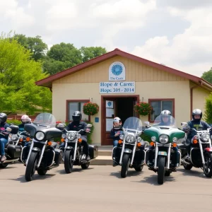 Motorcycles at a charity event for foster children