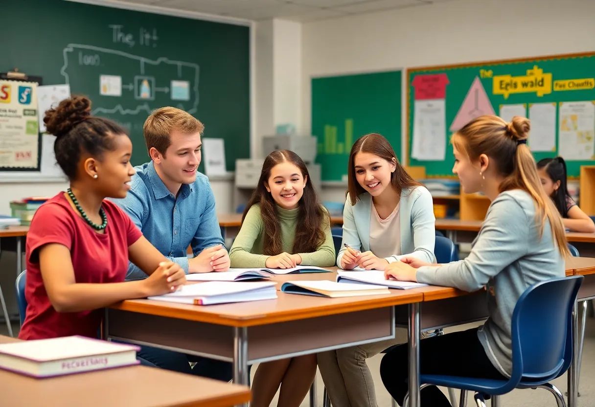 Students in a classroom engaged in collaborative learning.