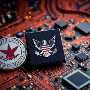 Conceptual image of technology and politics in the semiconductor industry