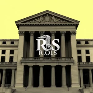 Abstract depiction of the IRS building with economic symbols
